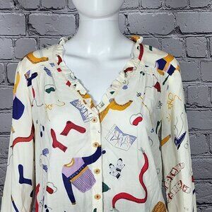 Anthropologie Maeve Snow Day Themed Button Up Blouse Multicolored Size 0